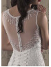 Jewel Neckline Sheer Back Ivory Lace Beaded Wedding Dress